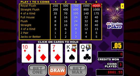 Video Poker game screenshot